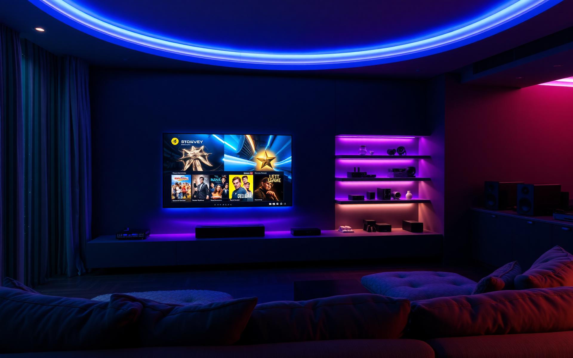 Cinematic living room with streaming TV
